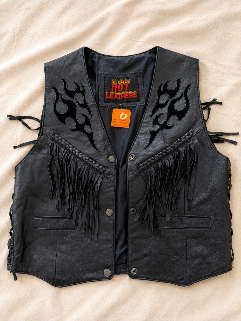 Women’s Hot Leathers Black Moto Leather Fringe Vest
